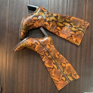 Vintage snake print leather knee high boots